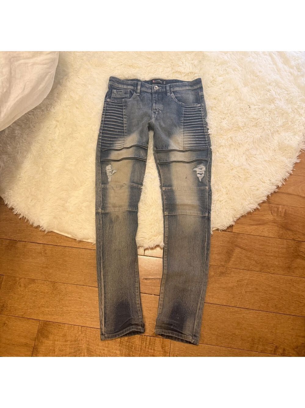 Southpole Mens Skinny Moto Biker Jeans Blue Distressed‎ Streetwear Size 32x32